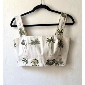 Agua Bendita Linen Trees Crop Tank Top Handmade Size Small